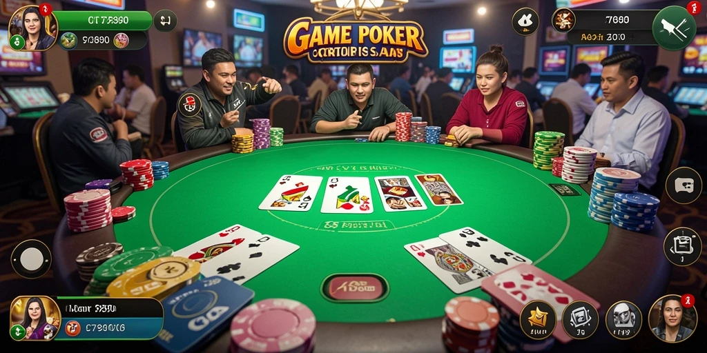 Tampilan gameplay seru dalam C7890 saat bermain Poker dengan pemain lain.