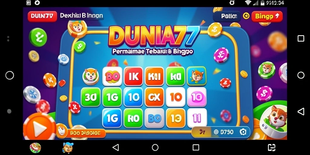 Tampilan gameplay DUNIA77 dengan suasana Bingo yang ceria.