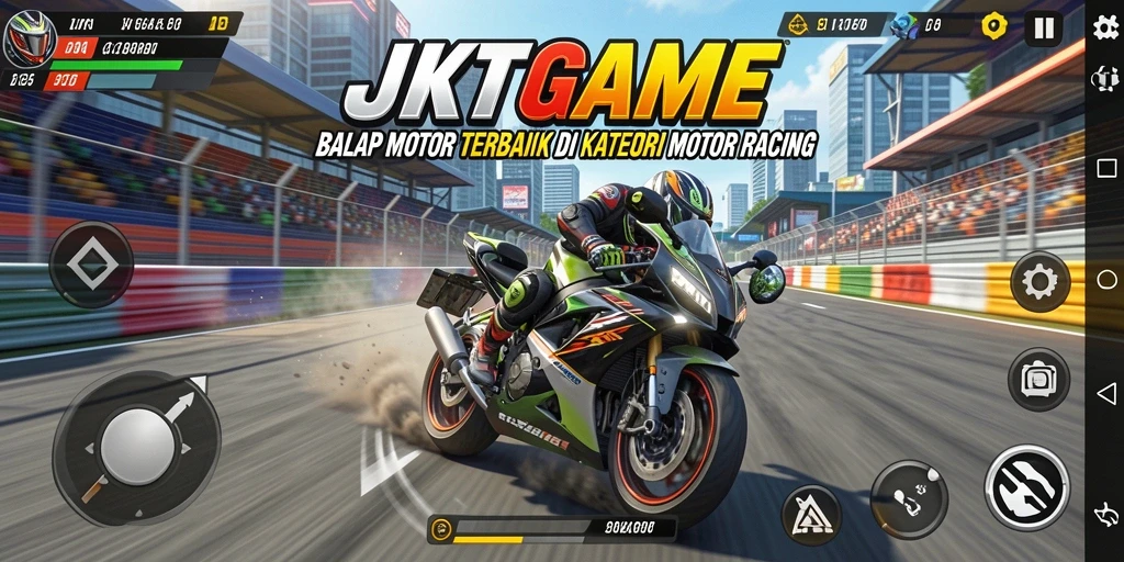 Tampilan gameplay JKTGAME dengan balapan motor yang seru.