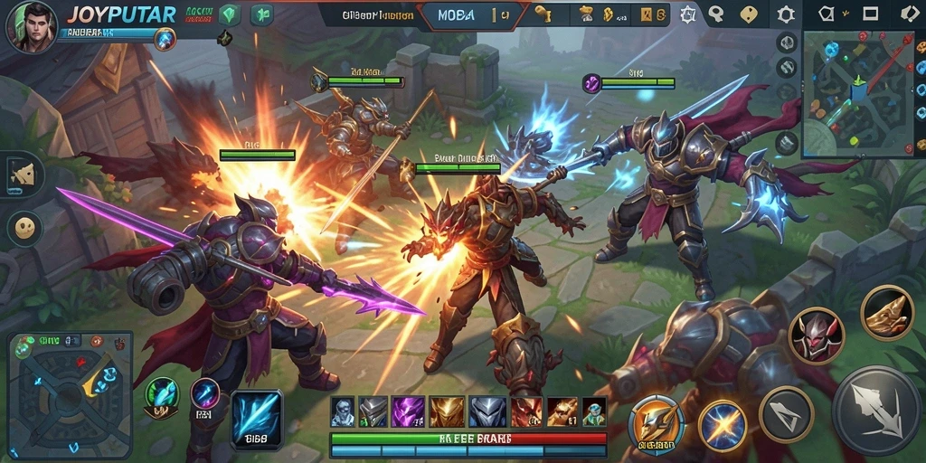 Gameplay MOBA yang intens dan menarik perhatian.