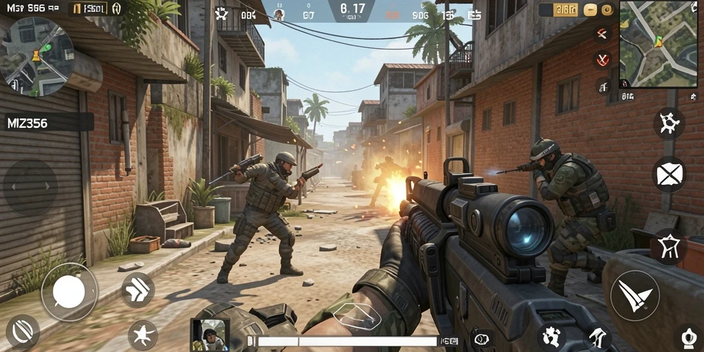 Tampilan seru dari gameplay MZ356 dalam mode FPS.
