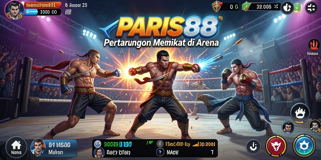 Tangkapan layar menunjukkan pertarungan seru dalam PARIS88 di arena.