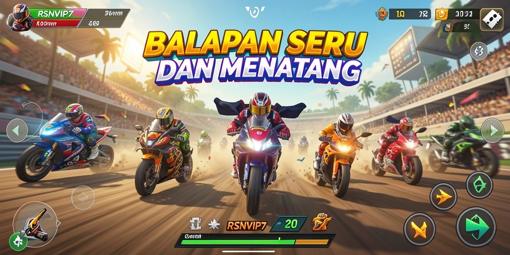 Screenshot gameplay RSNVIP7 menampilkan aksi balapan yang mendebarkan.